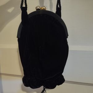 Black Velvet Clutch Bag With A Tassel